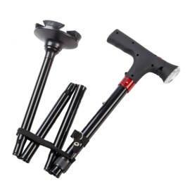 Wandelstok met ingebouwd alarm, brede en verstelbare led, inklapbaar, zeer stevig en solide voetstuk