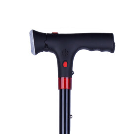 Wandelstok met ingebouwd alarm, brede en verstelbare led, inklapbaar, zeer stevig en solide voetstuk