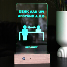 Safe Distance Desk Stand, slimme afstandsmeter met LED en geluidssignaal, natuurhout motief, NL